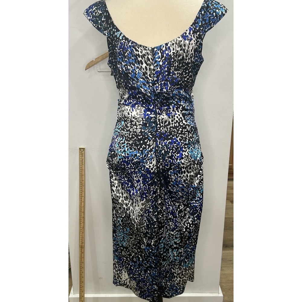 Maggy London Dress Womens Size 8 Blue Black Multicolor Satin Abstract Sleeveless